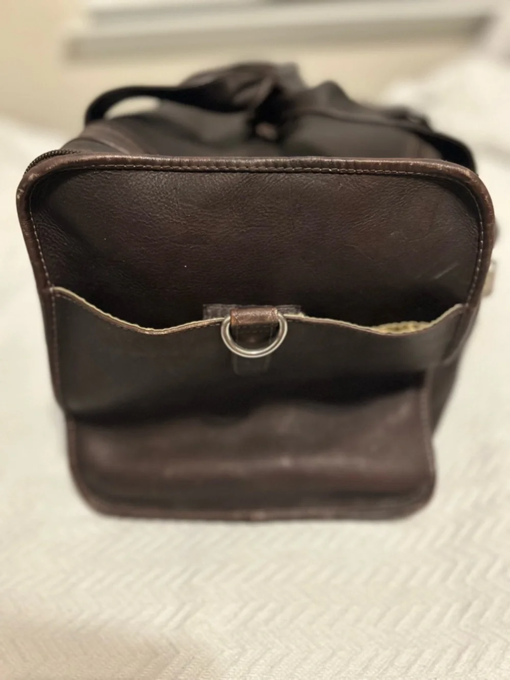 Piel Leather Travel Duffel Bag with Side Pockets Dark Brown Chocolate 19x11x10
